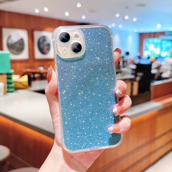 Compatible for iPhone 15 Glitter Case, Sparkly Shiny Bling Paper Clear Phone Case, Shockproof Protective Slim Lightweight Gradient Shell Cover for iPhone 15, Blue