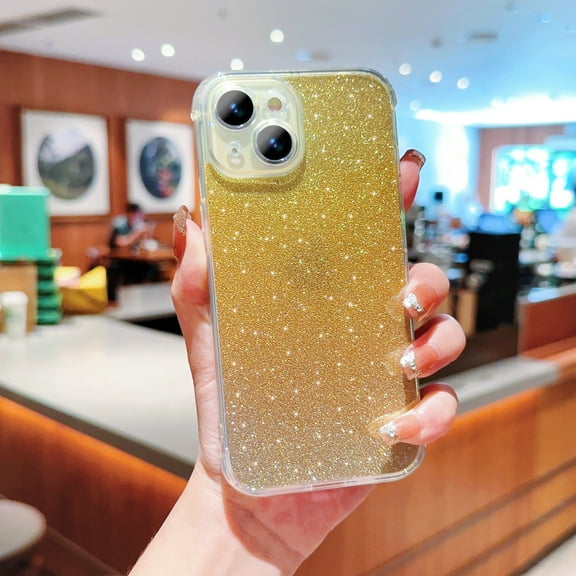 Compatible for iPhone 15 Glitter Case, Sparkly Shiny Bling Paper Clear Phone Case, Shockproof Protective Slim Lightweight Gradient Shell Cover for iPhone 15, Gold