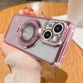 thumbnail image 1 of Compatible with iPhone 15 Glitter Magnetic Case with Invisible Stand [Compatible with MagSafe] Luxury Bling Rhinestone Full Camera Lens Protection Cover for Women and Girls, Pink, 1 of 14