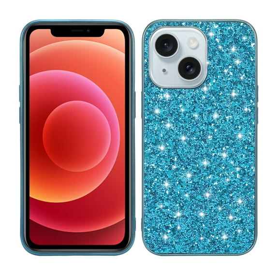 Compatible with iPhone 15 Glitter Plating Case, Luxury Bling Sparkly Shiny Cute Case Soft TPU Plating Bumper Raised Camera Shockproof Back Cover Wireless Charging for Women Girl, Blue