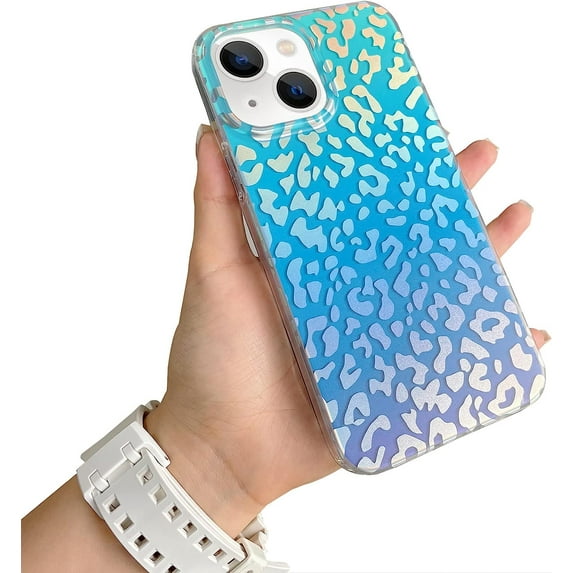 Compatible with iPhone 15 Leopard Case for Women, Luxury Glitter Leopard Cheetah Print Designed Colorful Laser Iridescent Case Hard PC Bumper Slim Protective Bling Girly Case Cute