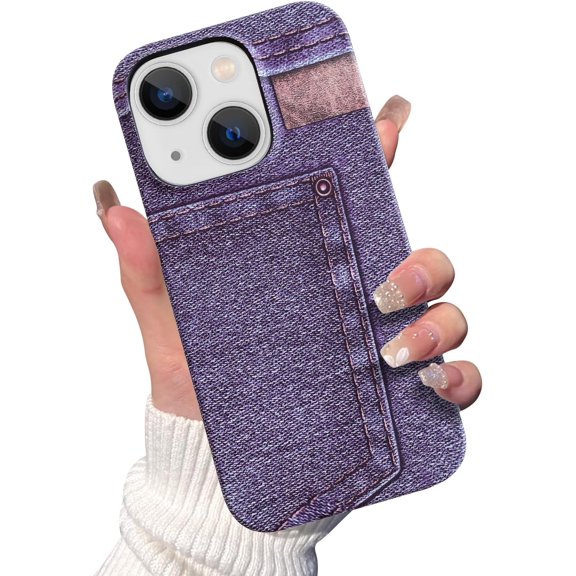 Compatible with iPhone 15 Luminous Case Glow in The Dark Noctiluncent Fluorescent Case for Women Girly Slim Hard PC Soft Denim Texture Anti Slip Shockproof Light up Phone Cover, Purple
