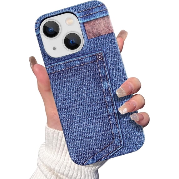 Compatible with iPhone 15 Luminous Case Glow in The Dark Noctiluncent Fluorescent Case for Women Girly Slim Hard PC Soft Denim Texture Anti Slip Shockproof Light up Phone Cover, Blue