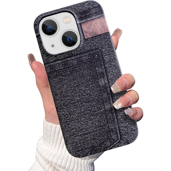 Compatible with iPhone 15 Luminous Case Glow in The Dark Noctiluncent Fluorescent Case for Women Girly Slim Hard PC Soft Denim Texture Anti Slip Shockproof Light up Phone Cover, Black