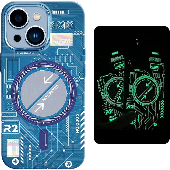 Compatible with iPhone 15 Luminous Case Glow in The Darkness Noctiluncent Fluorescent Case with Wireless Charging for Women Men Slim Soft Bumper Protector Shockproof Phone Cover, Blue