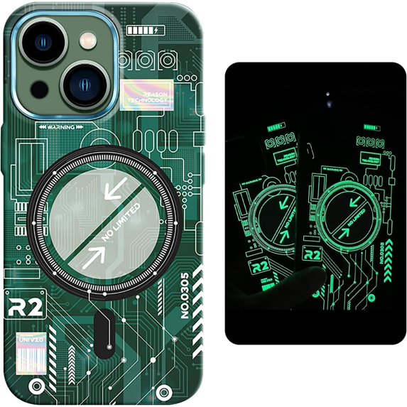 Compatible with iPhone 15 Luminous Case Glow in The Darkness Noctiluncent Fluorescent Case with Wireless Charging for Women Men Slim Soft Bumper Protector Shockproof Phone Cover, Green