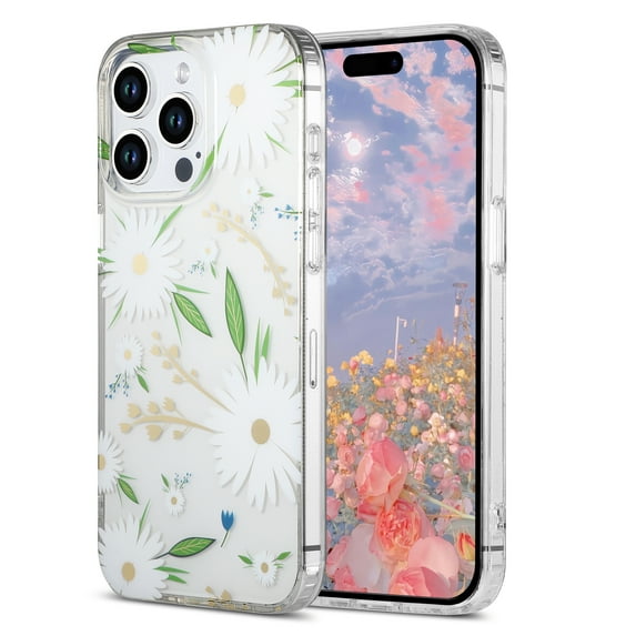 Compatible with iPhone 15, Luxury TPU Clear Floral Pattern Anti-Scratch Anti-Yellow Back Case Shockproof Drop Protective Thin Fit Phone Case for iPhone 15, White Flower