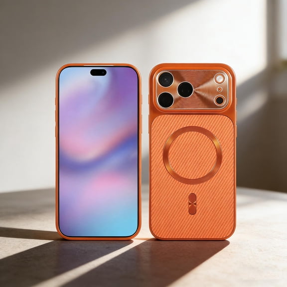 Compatible for iPhone 15 Magnetic Case with Fiber Texture Design, Compatible with Mag-Safe, Back Anti-Scratch Magnetic Slim Shockproof Protective Phone Cover for iPhone 15, Orange