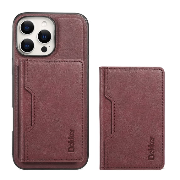 Compatible with iPhone 15 Magnetic Detachable Wallet Case with Card Slots RFID Blocking for Women Men, Double Magnetic Clasp Kickstand Shockproof PU Leather Phone Case,Winered
