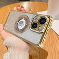 thumbnail image 1 of Compatible with iPhone 15 Magnetic Glitter Case Compatible with MagSafe Luxury Bling Rhinestone Case with Logo View Plating Sparkle Diamond and Camera Lens Protection for Women and Girls, Gold, 1 of 14