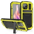 thumbnail image 1 of Compatible with iPhone 15 Metal Case, with Screen Protector Camera Lens Protector Military Rugged Heavy Duty Shockproof Case with Metal Kickstand Full Body Tough Dustproof Case, Yellow, 1 of 9