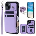 thumbnail image 1 of Compatible with iPhone 15 PU Leather Clasp Flip Zipper Purse Case, with Shoulder Strap Lanyard for Women Credit Card Holder Cell Accessories Phone Cover for iPhone 15, Purple, 1 of 8