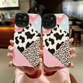 thumbnail image 1 of Compatible for iPhone 15 Phone Case,Cute Leather Leopard and spot Cow Splicing Patter,Soft TPU 【Full Camera Lens Protective】 Shock Women Protection Cover for iPhone 15, 1 of 4