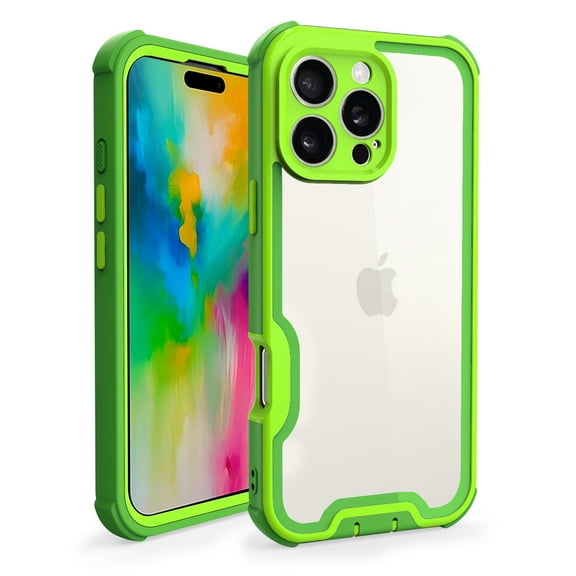 Compatible With iPhone 15 Phone Case,Heavy Duty Durable 4-Layer,Transparent Backplane,Military Grade Drop Protection Shockproof Anti-fall Rugged Bicolor Vivid Phone Case,Green