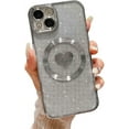 thumbnail image 1 of Compatible with iPhone 15 Plus 6.7 Inch Case with Magsafe, Plating Heart Glitter Magnetic Case for Women Girl TPU Camera Protection Back Cover for iPhone 15 Plus Silver, 1 of 14