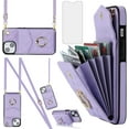 thumbnail image 1 of Compatible with iPhone 15 Plus 6.7 inch Wallet Case Tempered Glass Screen Protector Ring RFID Blocking Card Holder Cell Phone Cover for i-Phone 15+ iPhone15Plus 5G i i15 + iPhone15 15Plus Women Purple, 1 of 12