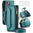 thumbnail image 1 of Compatible with iPhone 15 Plus 6.7 inch Zipper Wallet Phone Case Tempered Glass Screen Protector Crossbody Lanyard Strap Flip Card Holder Slot Cell Cover for i Phone15 15+ i15 + 15Plus Women Green, 1 of 9