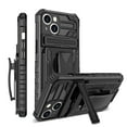 thumbnail image 1 of Compatible with iPhone 15 Plus Back Case, 360 Rotating Removable Belt Clip & Hidden Kickstand & Hard PC + Soft TPU & Anti-fall & Shock Absorption Phone Case for iPhone 15 Plus, Black, 1 of 15