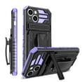 thumbnail image 1 of Compatible with iPhone 15 Plus Back Case, 360 Rotating Removable Belt Clip & Hidden Kickstand & Hard PC + Soft TPU & Anti-fall & Shock Absorption Phone Case for iPhone 15 Plus, Purple, 1 of 15