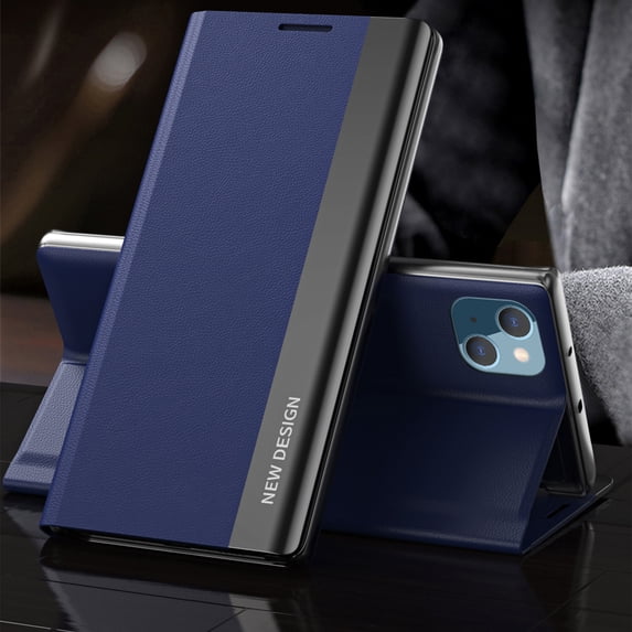 Compatible with iPhone 15 Plus, Built-in invisible Stand, Full Protection Shockproof Thin Magnetic Luxury PC Plating + PU Leather Slim Fit Smart Case for iPhone 15 Plus,Darkblue