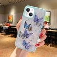 thumbnail image 1 of Compatible with iPhone 15 Plus Butterfly Case Cute Bling Glitter Stars Transparent Clear Design Girly Women Girls Soft TPU Lens Protection Luxury Shockproof Shockproof Cover, Blue, 1 of 14