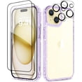thumbnail image 1 of Compatible with iPhone 15 Plus Case with 2Pcs Screen Protectors + 2Pcs Camera Lens Protectors, [Not Yellowing] Clear Glitter Phone Case, Protective Shockproof Women Cover - Purple, 1 of 12