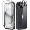 thumbnail image 1 of Compatible with iPhone 15 Plus Case with 2Pcs Screen Protectors + 2Pcs Camera Lens Protectors, [Not Yellowing] Clear Glitter Phone Case, Protective Shockproof Women Cover - Black, 1 of 12