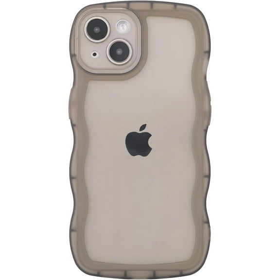 Compatible with iPhone 15 Plus Case 6.7" 2023, Cute Kawaii Curly Wave Frame Shape Soft Silicone Shockproof Protective Phone Cover for Women Girls, Clear/Black