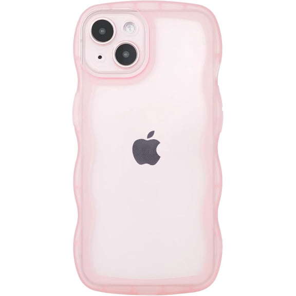 Compatible with iPhone 15 Plus Case 6.7" 2023, Cute Kawaii Curly Wave Frame Shape Soft Silicone Shockproof Protective Phone Cover for Women Girls, Clear/Pink