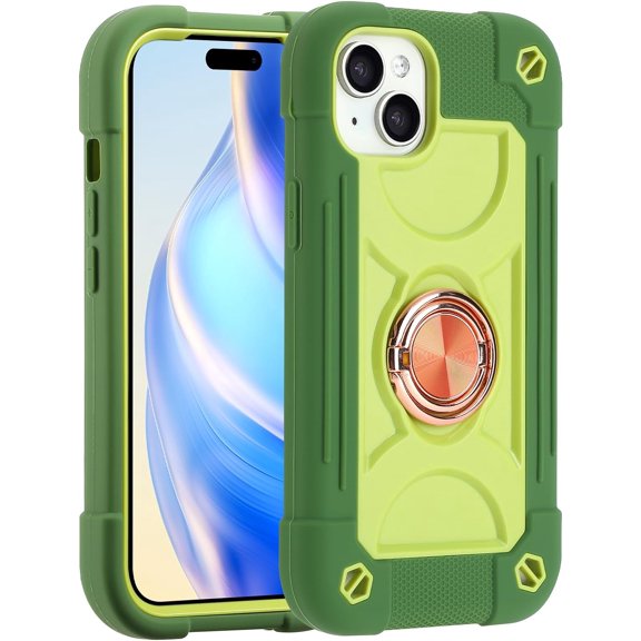 Compatible with iPhone 15 Plus Case 6.7 Inch with Rotate Ring Stand, Military Grade Drop Protection Full Body Rugged Heavy Duty Protective Cover for iPhone 15 Plus. (Avocado)