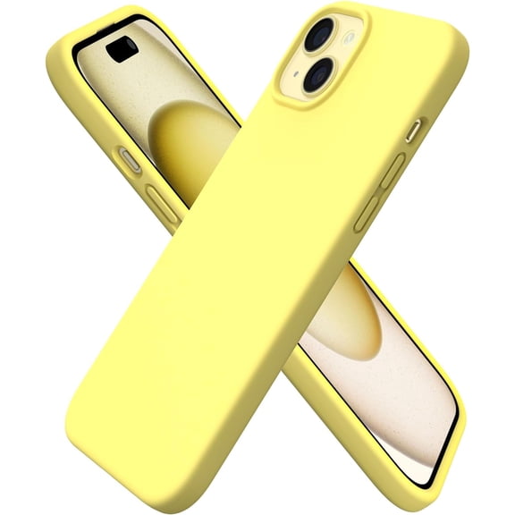 Compatible with iPhone 15 Plus Case 6.7", Slim Liquid Silicone 3 Layers Full Covered Soft Gel Rubber Cover Protective Phone Case with Anti-Scratch Microfiber Lining-Yellow