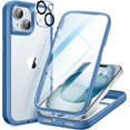 thumbnail image 1 of Compatible with iPhone 15 Plus Case, with Built-in 9H Tempered Glass Screen Protector + 2X Camera Lens Protector, Dustproof Cover Designed Full Body Rugged Shockproof Phone Case 6.7", Blue, 1 of 14