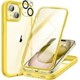 thumbnail image 1 of Compatible with iPhone 15 Plus Case, with Built-in 9H Tempered Glass Screen Protector + 2X Camera Lens Protector, Dustproof Cover Designed Full Body Rugged Shockproof Phone Case 6.7", Yellow, 1 of 14