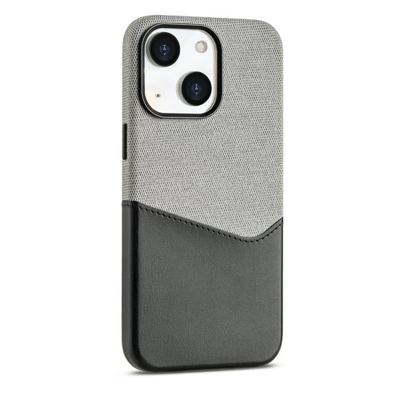 Compatible with iPhone 15 Plus Case, Card Holder Camera Protection Cover for iPhone 15 Plus ,Leather + Cloth double spell, Card Slot Designed for iPhone 15 Plus Phone Case,Black