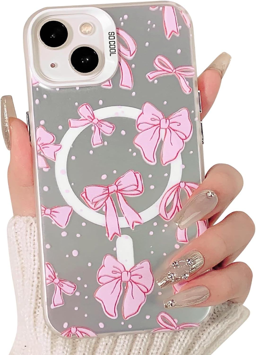 Compatible with iPhone 15 Plus Case Cute Bow Knot Pattern Compatible with MagSafe Silver for Women Girls Pink Ribbon Shockproof Protective Phone Cover Compatible with iPhone 15 Plus Case Cute Bow Knot Pattern Compatible with MagSafe Silver for Women Girls Pink Ribbon Shockproof Protective Phone Cover