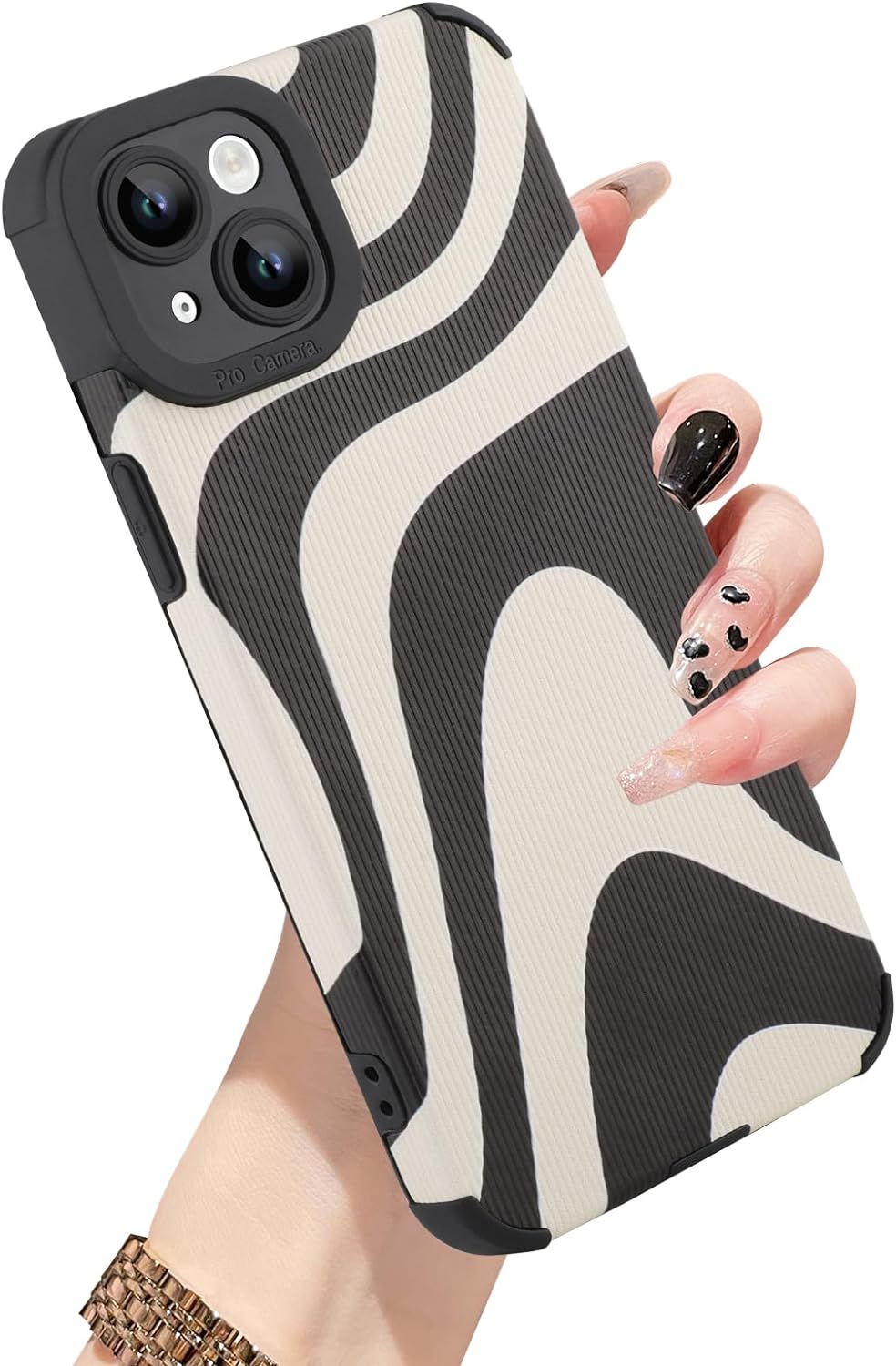Compatible with iPhone 15 Plus Case, Cute Pattern Wave Black and White