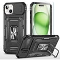 thumbnail image 1 of Compatible with iPhone 15 Plus Case with HD Screen Protector & Slide Camera Cover & Rotated Ring Kickstand, [Military-Grade] Phone Case for iPhone 15 Plus (Y_Black), 1 of 15
