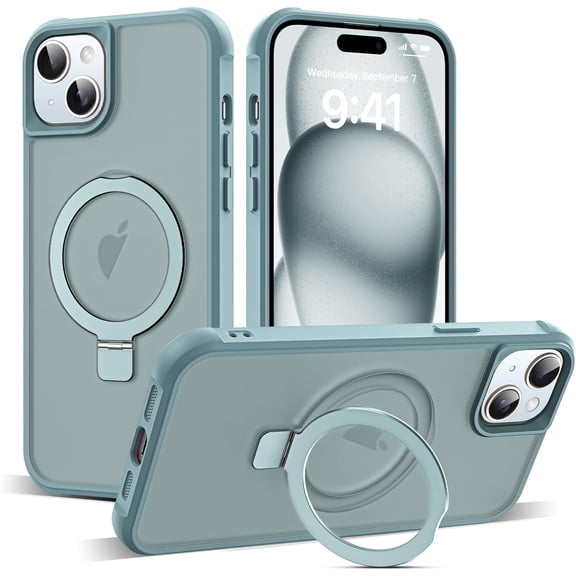 Compatible with iPhone 15 Plus Case with Invisible Magnetic O-Ring Stand Military-Grade Translucent Case for iPhone 15 Plus 6.7" [Compatible with MagSafe][Great Grip Feeling], Blue