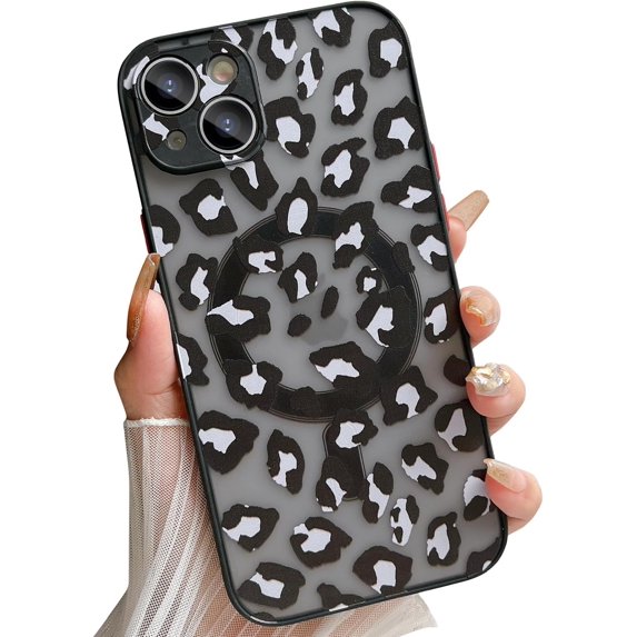 Compatible with iPhone 15 Plus Case with MagSafe, Luxury Leopard Pattern case for Women Girls Men, Soft TPU & Hard PC Back Shockproof Protective iPhone 15 Plus Slim Cover - White