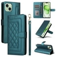 thumbnail image 1 of Compatible with iPhone 15 Plus Case, Premium Leather iPhone 15 Plus Wallet Book Case Magnetic Flip RFID Blocking Credit Card Holder Kickstand with Wrist Strap Shock Absorbing Case, Darkgreen, 1 of 9