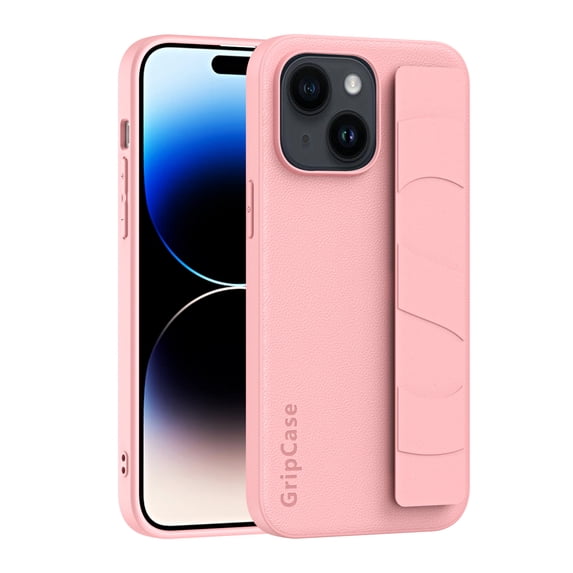 Compatible for iPhone 15 Plus Case with Strap Wristband, Shockproof Anti-Scratch PU Leather Texture Protective Case, Secure Hand Strap Slim Lightweight Case for iPhone 15 Plus, Pink