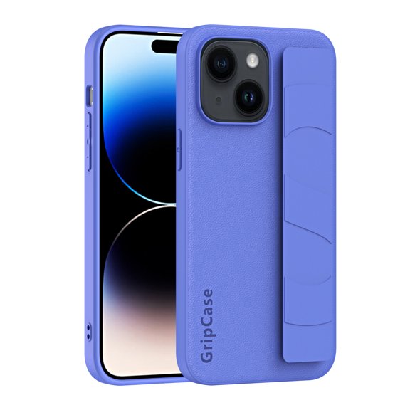 Compatible for iPhone 15 Plus Case with Strap Wristband, Shockproof Anti-Scratch PU Leather Texture Protective Case, Secure Hand Strap Slim Lightweight Case for iPhone 15 Plus, Purple