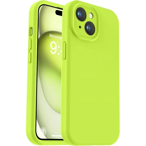 Compatible with iPhone 15 Plus Case, Upgrade Liquid Silicone [Enhanced Camera Protection] [Soft Anti-Scratch Microfiber Lining] Shockproof Phone Case for iPhone 15 Plus 6.7" - Fluorescent Green