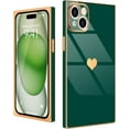 thumbnail image 1 of Compatible with iPhone 15 Plus Case  for Women Girls Cute Love Heart Pattern Luxury Plating Gold Shockproof Raised Full Camera Lens Protection Cover Phone Case for iPhone 15 Plus, Green, 1 of 13
