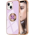 thumbnail image 1 of Compatible with iPhone 15 Plus Case for Women Girls Kickstand Ring Holder 360 TPU Rotation Ring Case with Stand Plating Edge Work with Magnetic Mount Slim Luxury Case, Purple, 1 of 15