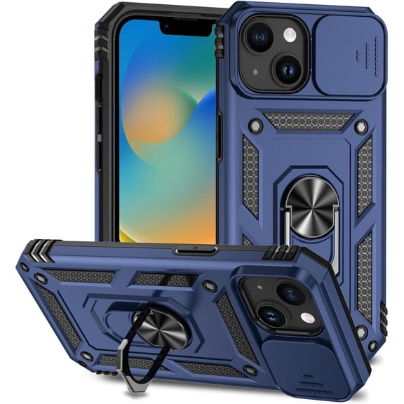 Compatible with iPhone 15 Plus Case, iPhone 15 plus Case with Camera Cover & Kickstand  Grade Shockproof Heavy Duty Protective Magnetic Car Mount Holder Case for iPhone 15 Plus 6.7''