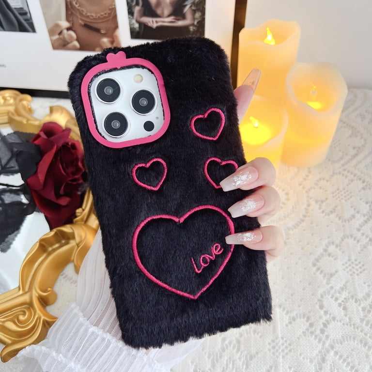 Compatible for iPhone 15 Plus Cute Plush Case, Fuzzy Fluffy Soft