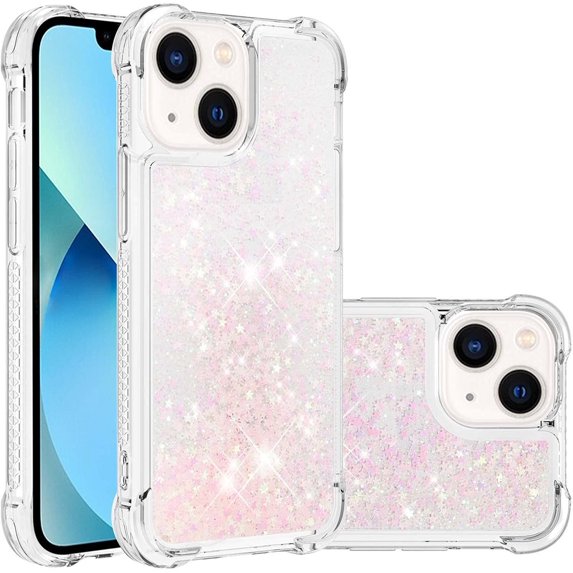 Compatible with iPhone 15 Plus Liquid Case Glitter Cute Clear Phone Case Floating Quicksand Shockproof Protective Bumper Soft TPU Girly Women Case for iPhone 15 Plus 6.7 inch Star Pink YB