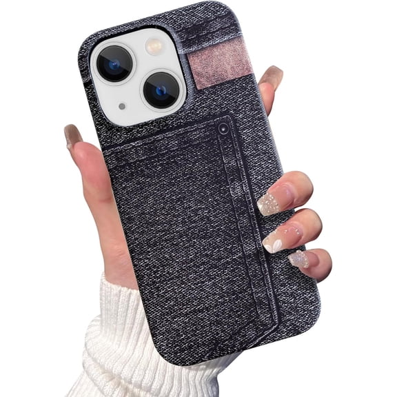 Compatible with iPhone 15 Plus Luminous Case Glow in The Dark Noctiluncent Fluorescent Case for Women Girly Slim Hard PC Soft Denim Texture Anti Slip Shockproof Light up Phone Cover, Black