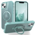 thumbnail image 1 of Compatible With iPhone 15 Plus Magnetic Case Wireless Charging Built-in 120° Rotate Ring Holder[Hidden Kickstand] Shock-absorbent Hard PC Lightweight Plain Translucency Phone Cover,Blue, 1 of 7